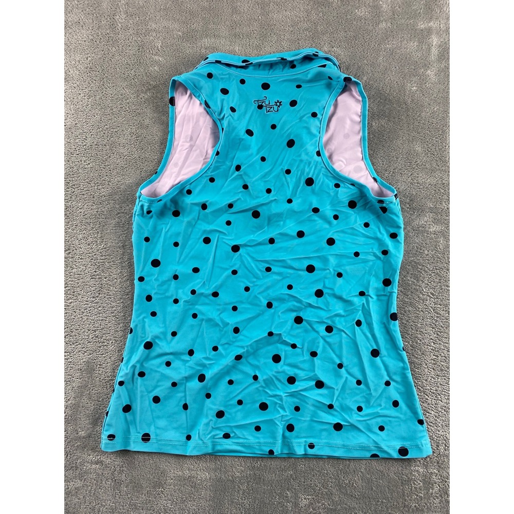 Tzu Tzu Womens Turquoise Polka Dot Sleeveless Golf Polo Top Quarter Zip Large - Picture 8 of 9
